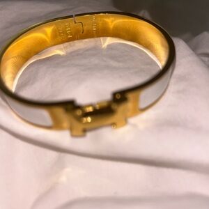 Gold and White Hermes CLIC Bracelet